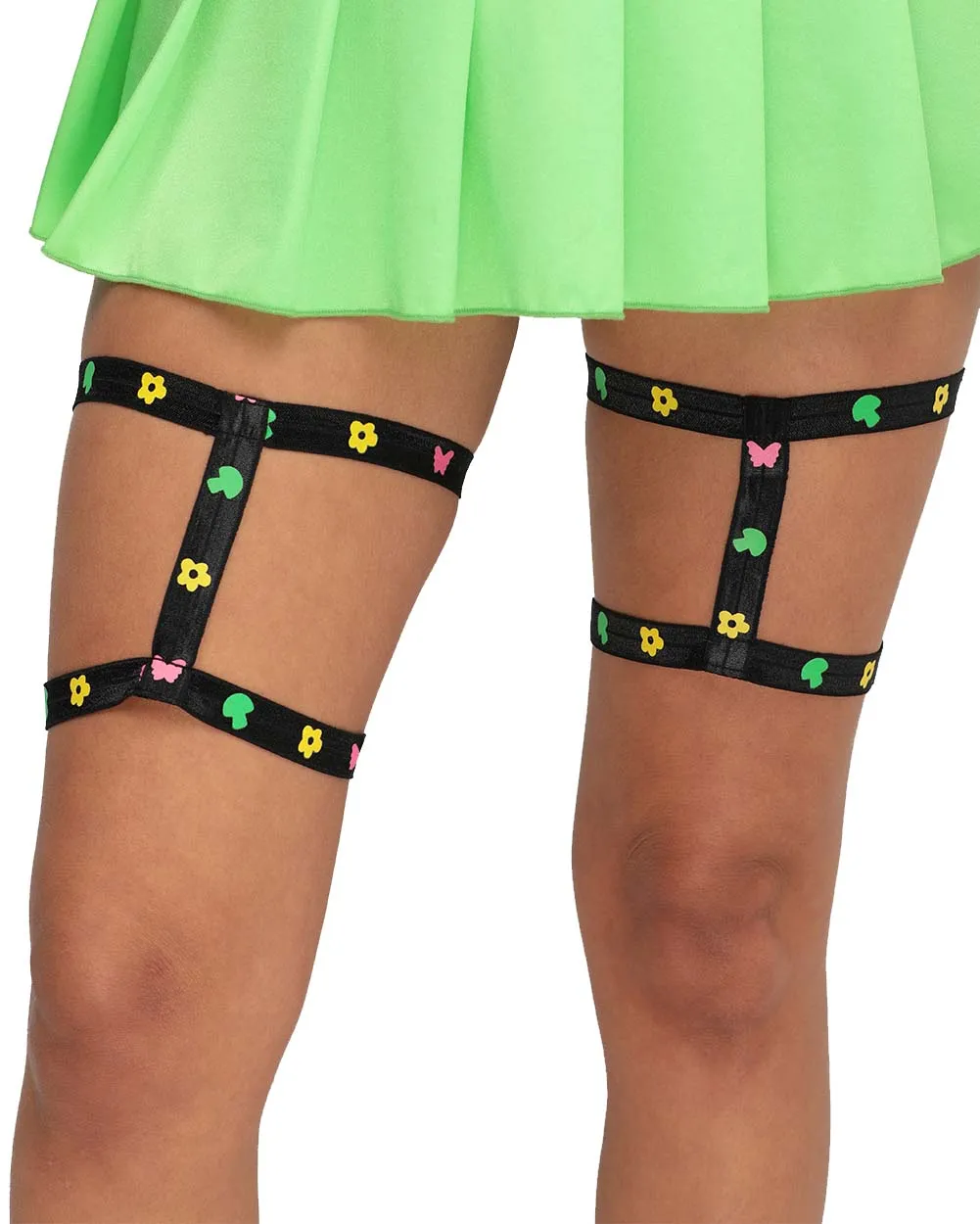 Trip on Shrooms UV Reactive Neon Pair Leg Garters sold by iHeartRaves