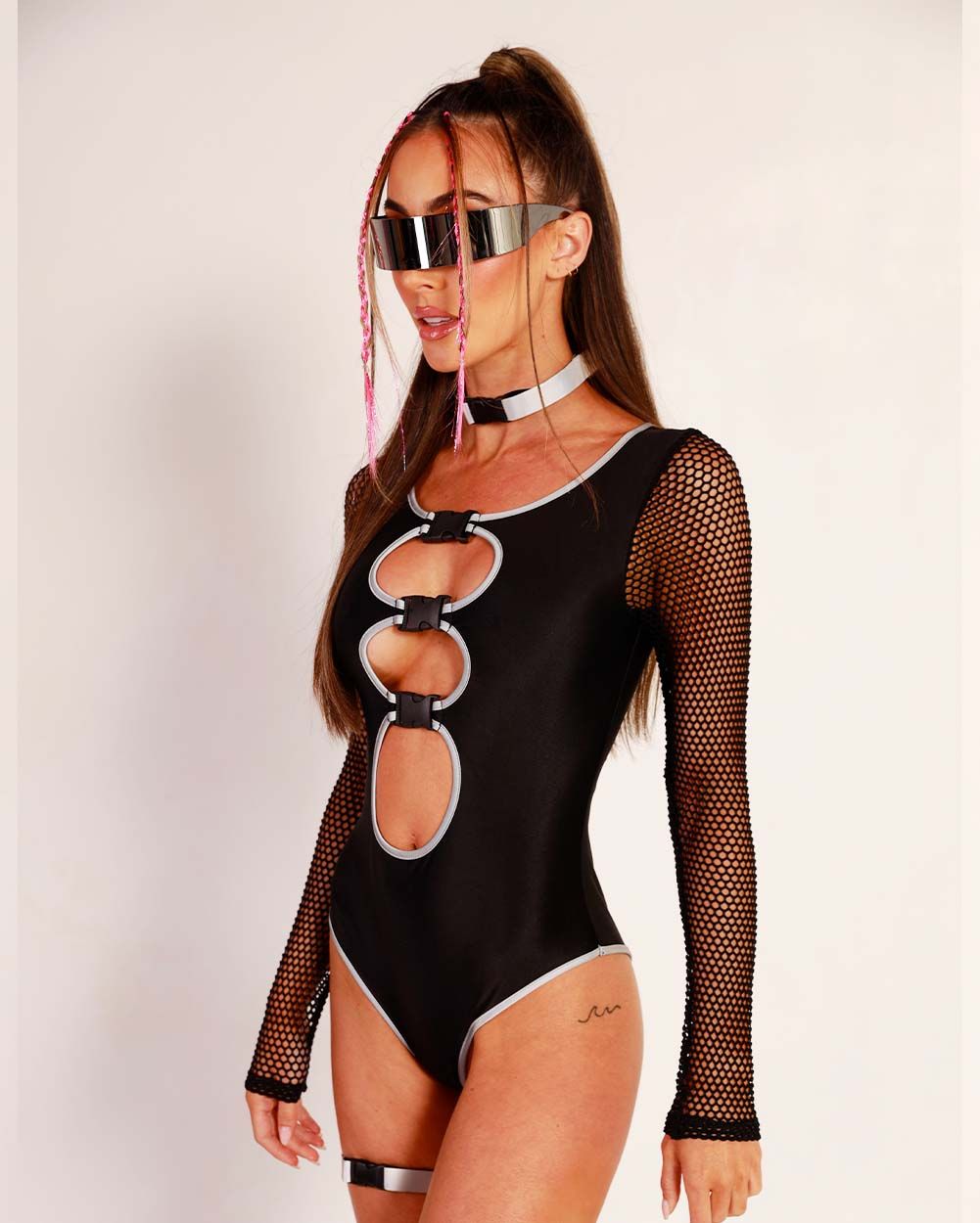 Charge Up Reflective Fishnet Bodysuit sold by iHeartRaves product image thumbnail 4
