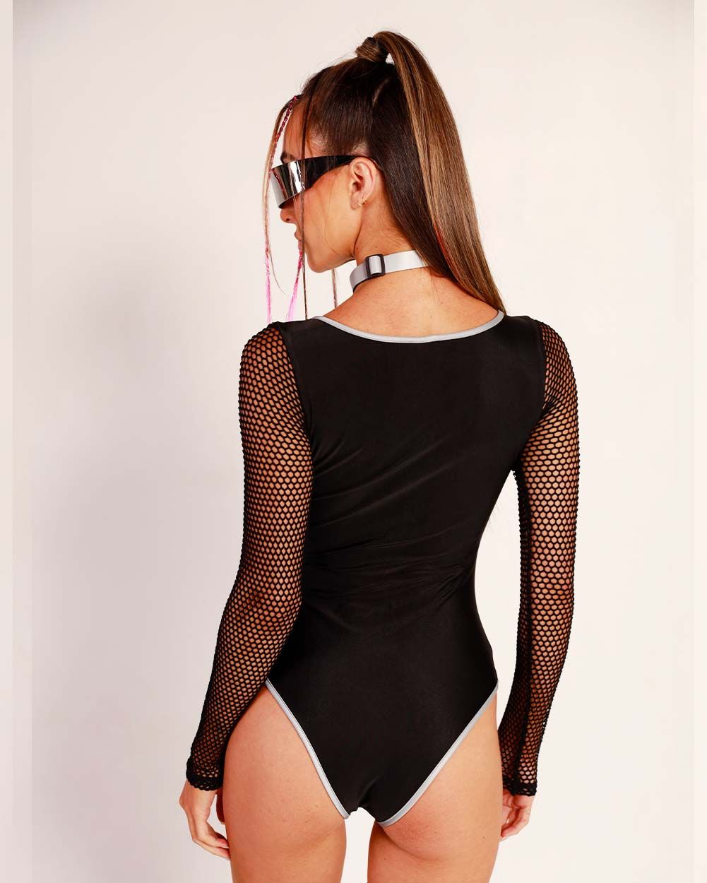 Charge Up Reflective Fishnet Bodysuit sold by iHeartRaves product image thumbnail 2