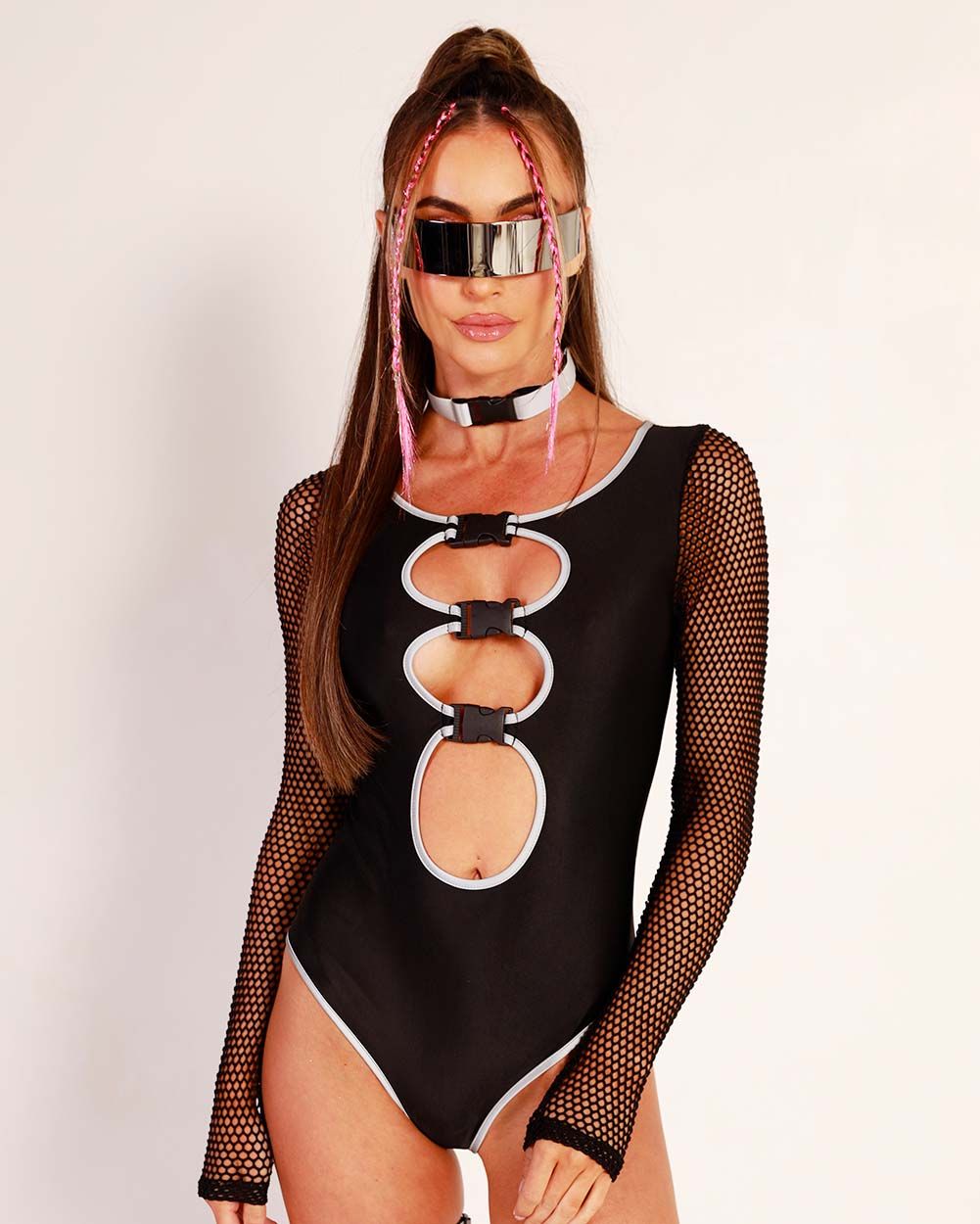Charge Up Reflective Fishnet Bodysuit sold by iHeartRaves product image thumbnail 3