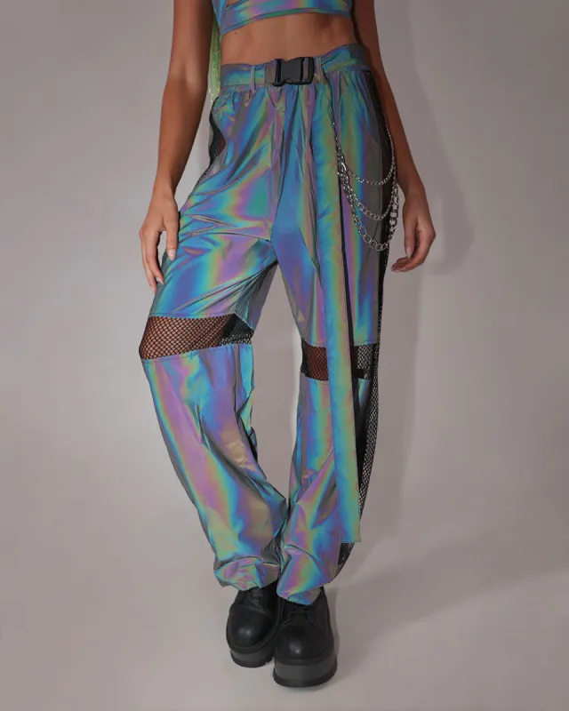 Unisex Shining Ray Rainbow Reflective Wide Leg Pants sold by iHeartRaves