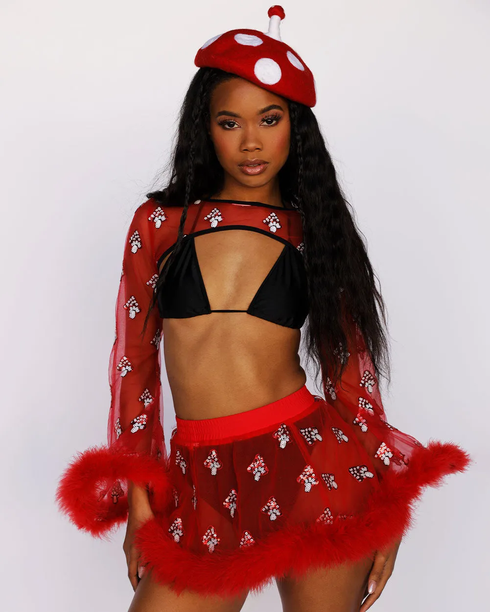 Shroomy Shimmer Marabou Longsleeve Ultra Crop Top sold by iHeartRaves product image thumbnail 2