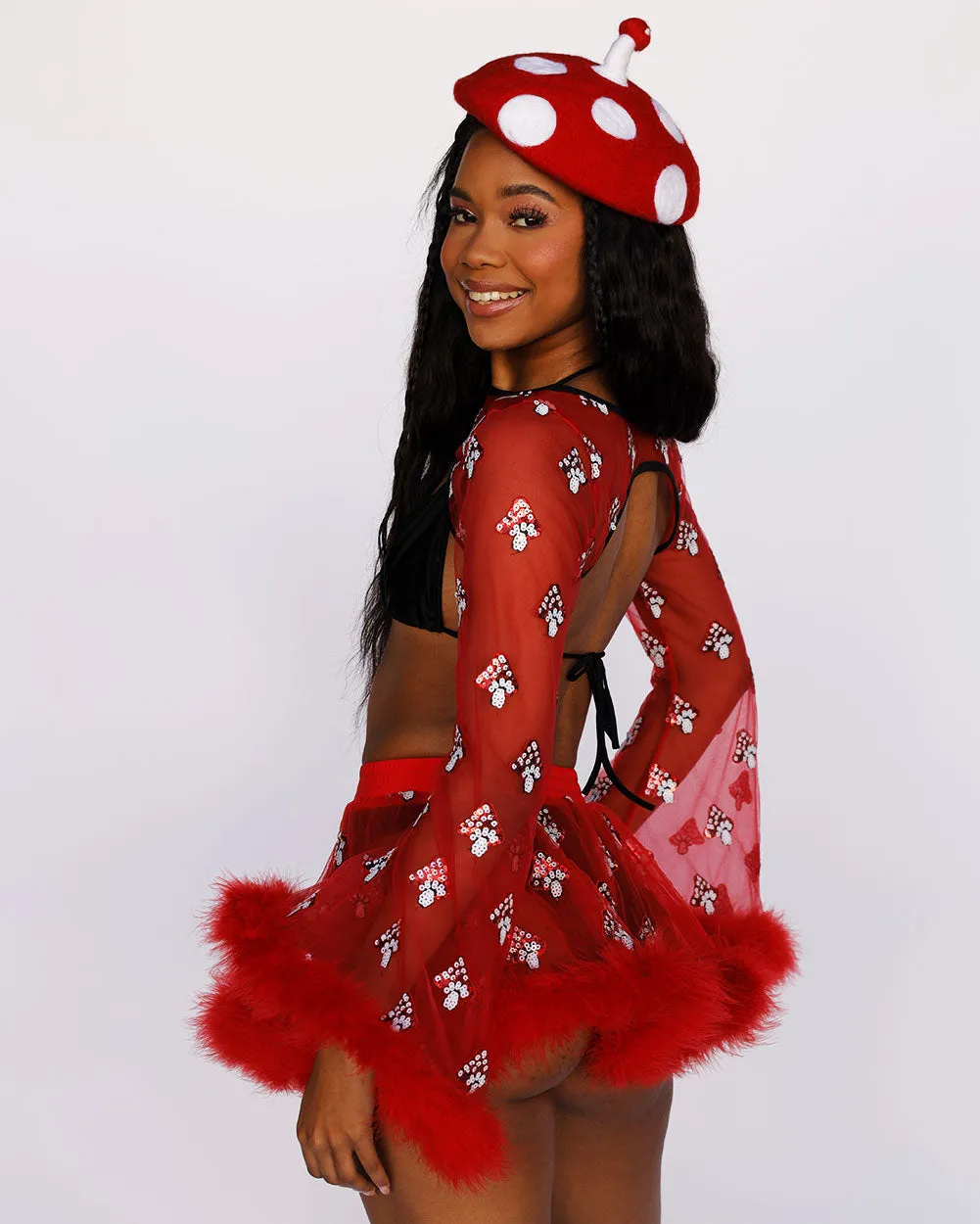 Shroomy Shimmer Marabou Longsleeve Ultra Crop Top sold by iHeartRaves product image thumbnail 4