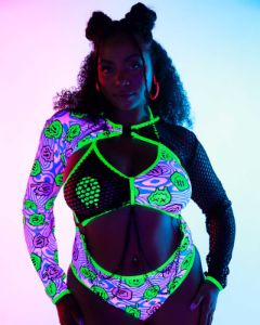 Rolita Couture x iHR Acid All-Nighter Punk Princess Splice Chain Bodysuit sold by iHeartRaves