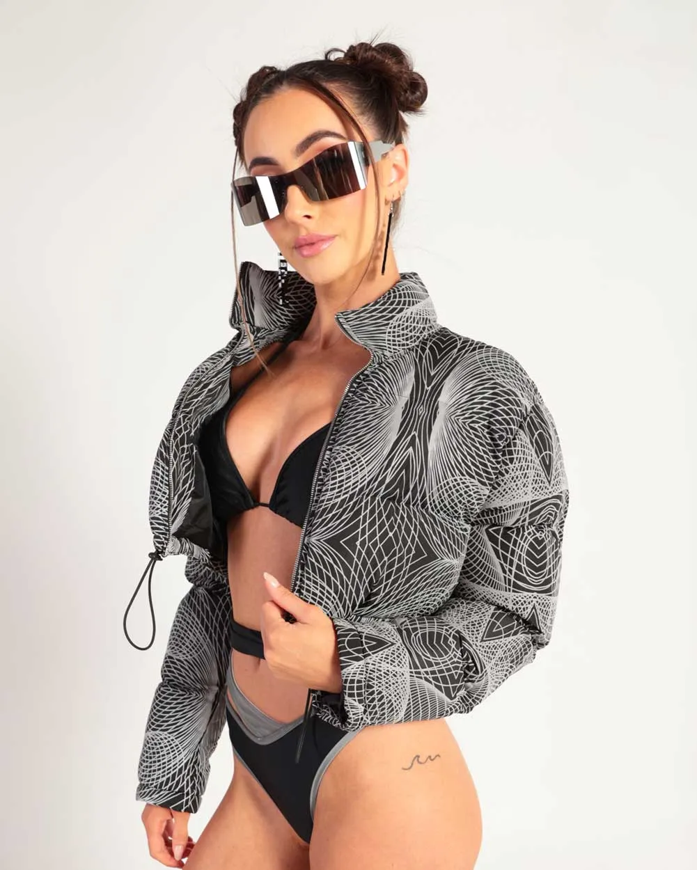 Flashbang Matrix Reflective Cropped Puffer Jacket sold by iHeartRaves product image thumbnail 5
