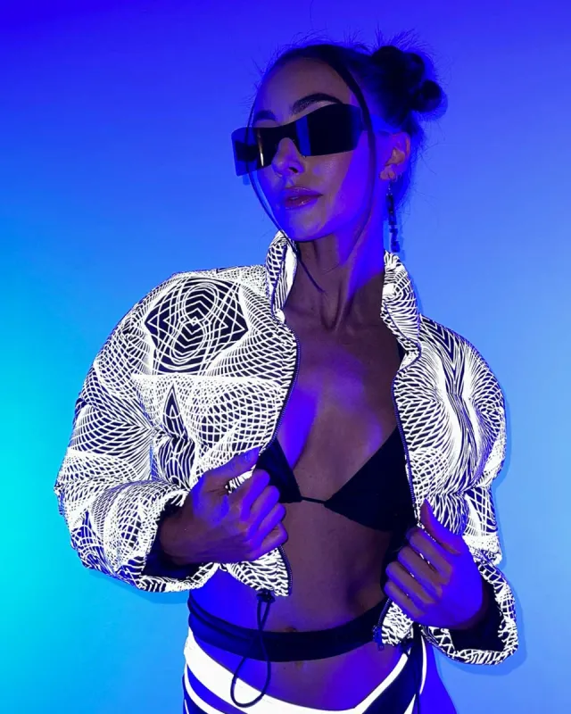 Flashbang Matrix Reflective Cropped Puffer Jacket sold by iHeartRaves