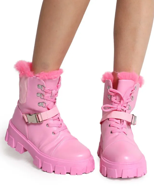 It's Barbie Btch Pink Furry Platform Boots sold by iHeartRaves