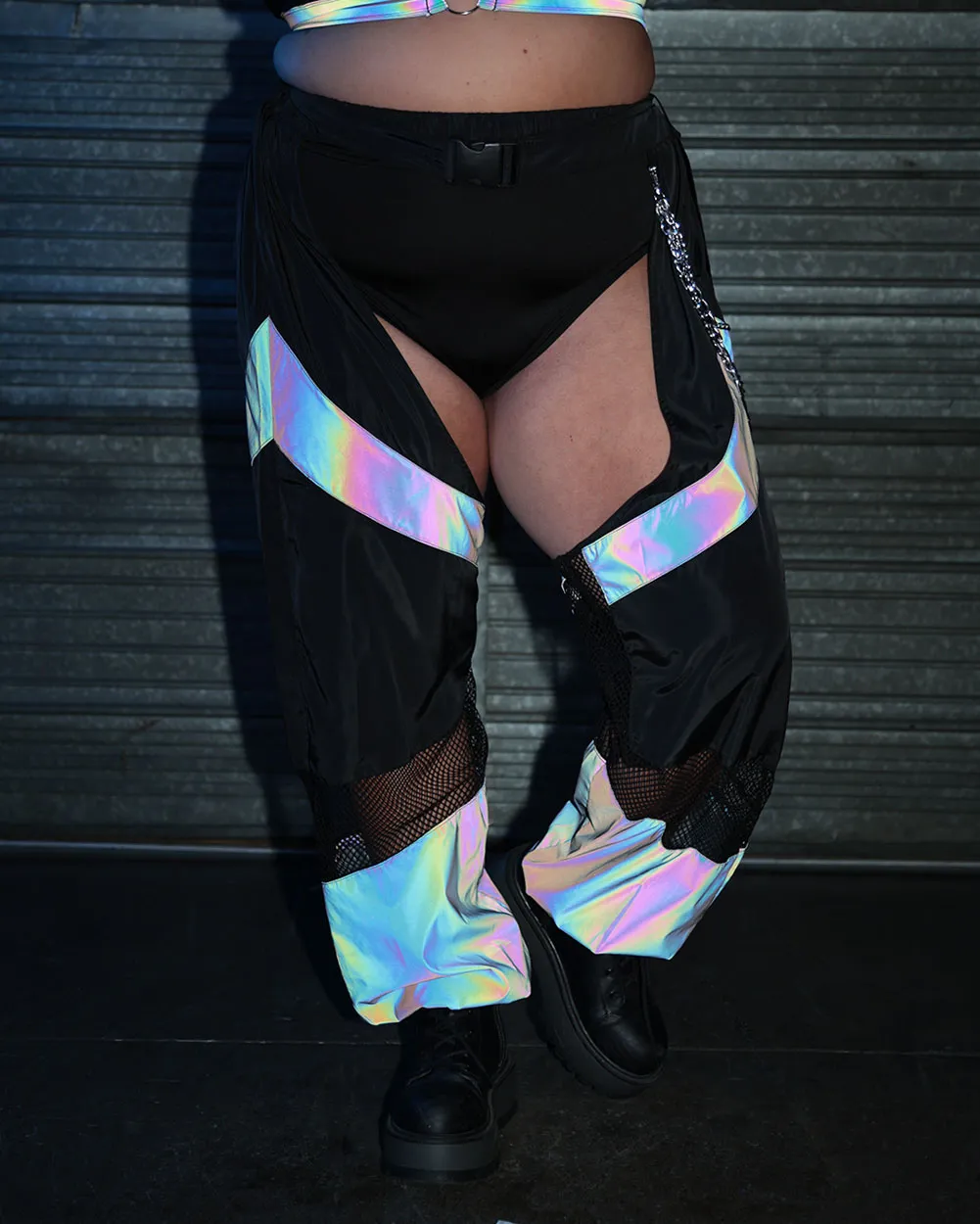 Pixie Prism Rainbow Reflective Fishnet Chaps sold by iHeartRaves product image thumbnail 5