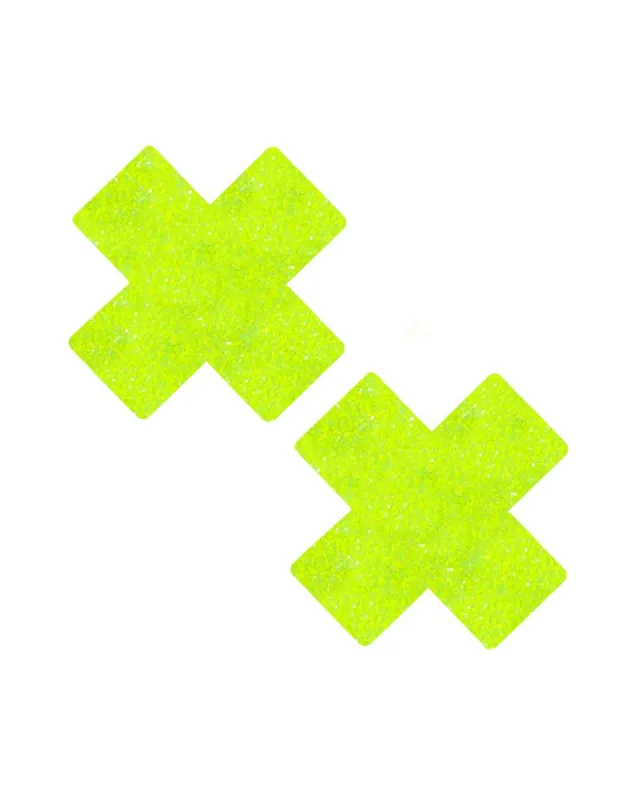 Neva Nude Super Sparkle Lemon Lime Blacklight Glitter Cross Pasties sold by iHeartRaves