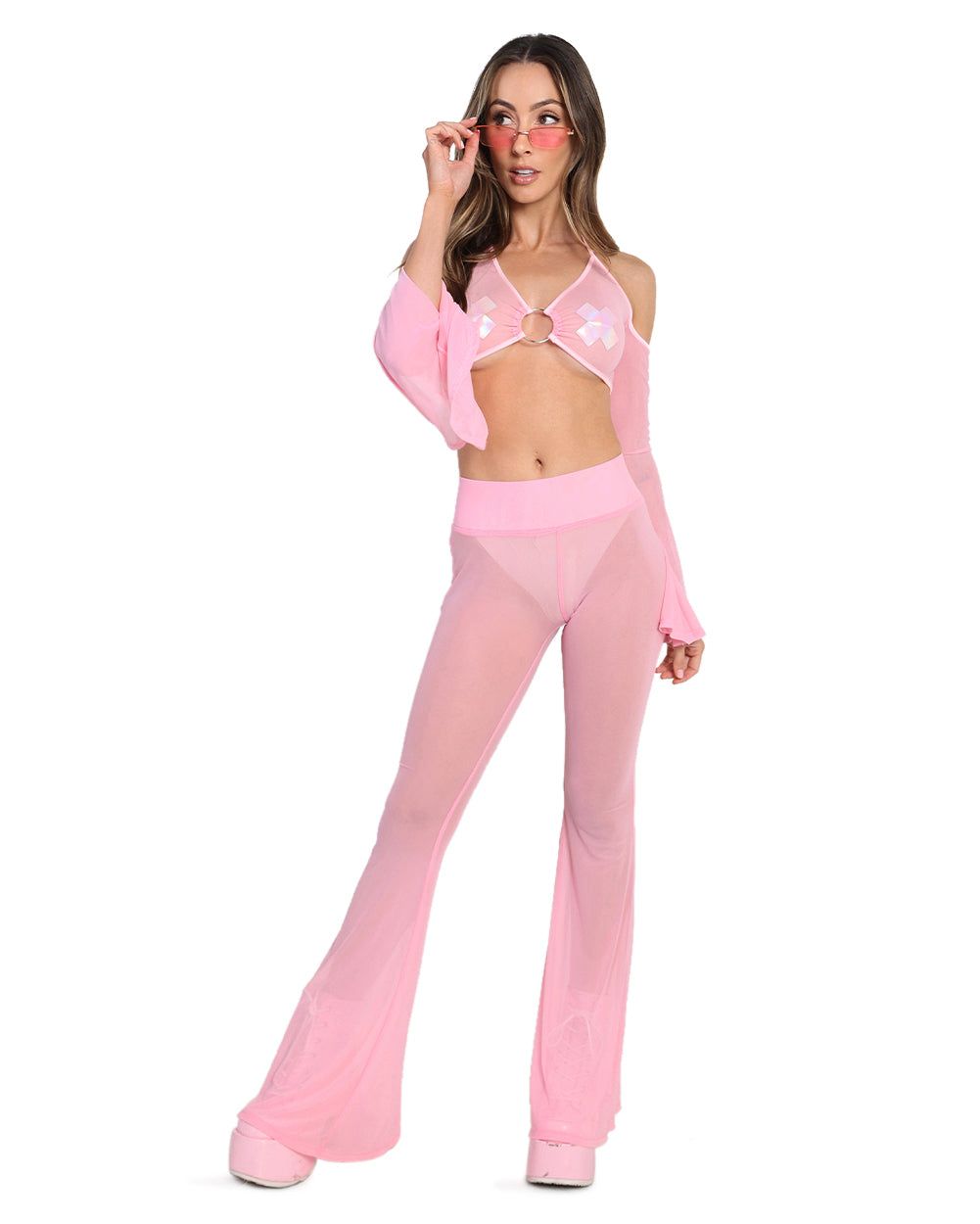 Sweet Thing High Waist Mesh Bell Bottoms sold by iHeartRaves product image thumbnail 14