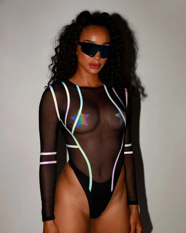 Rainbow Realness Reflective Mesh Bodysuit sold by iHeartRaves