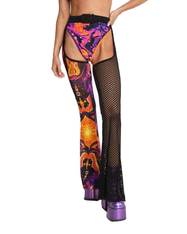 Rolita Couture x iHR Mesh Hazard Bath Ride Em Bell Chaps sold by iHeartRaves