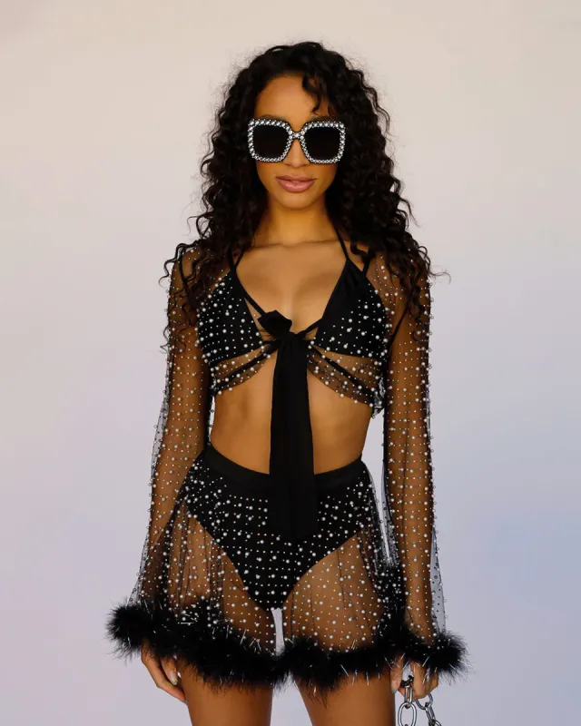 Happy Ever After Tinsel Marabou Mesh Top - Black sold by iHeartRaves