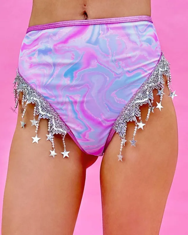 Rolita Couture x iHR Mesmeria Scrunch Fringe Bottoms sold by iHeartRaves