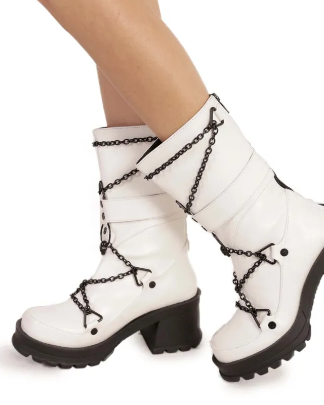 Demonia No Trespassing Metal Chain Platform Boots sold by iHeartRaves