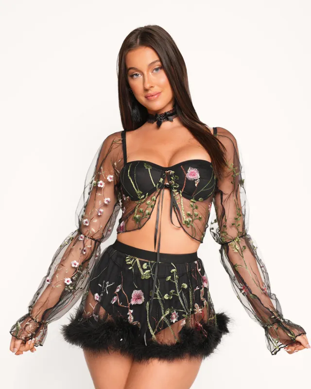Lace Flowerfields Mesh Long Sleeve Crop Top sold by iHeartRaves