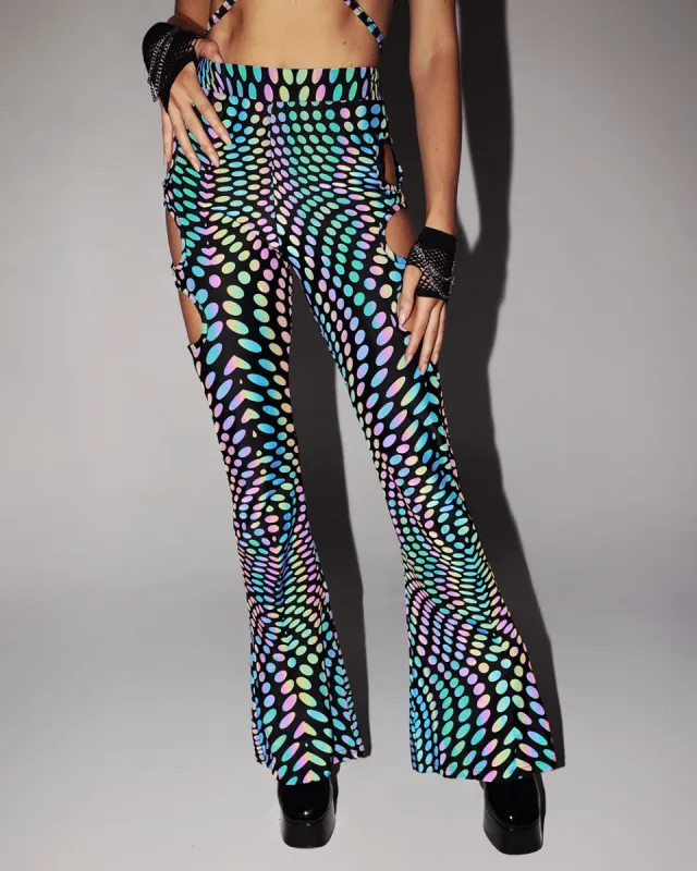 Pixel Perfect Rainbow Reflective Cutout Bell Bottoms sold by iHeartRaves