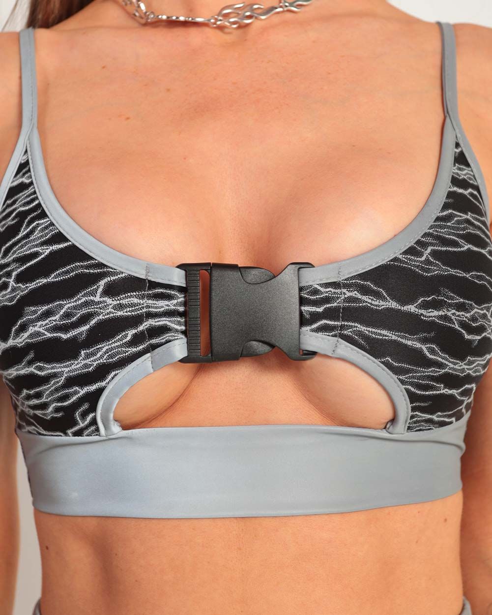 Zapped! Reflective Lightning Crop Top sold by iHeartRaves product image thumbnail 3