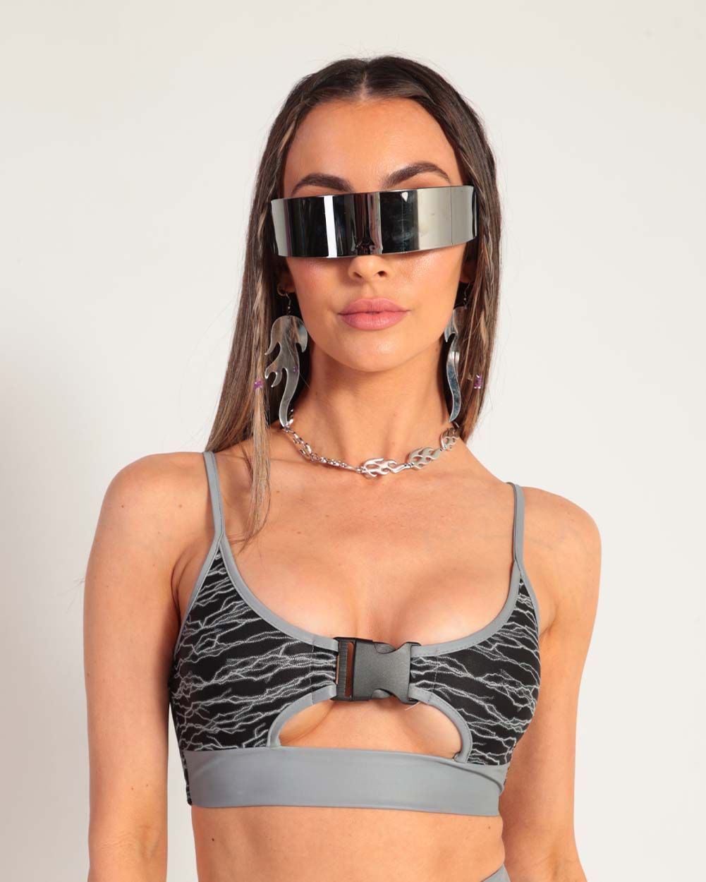 Zapped! Reflective Lightning Crop Top sold by iHeartRaves product image thumbnail 2