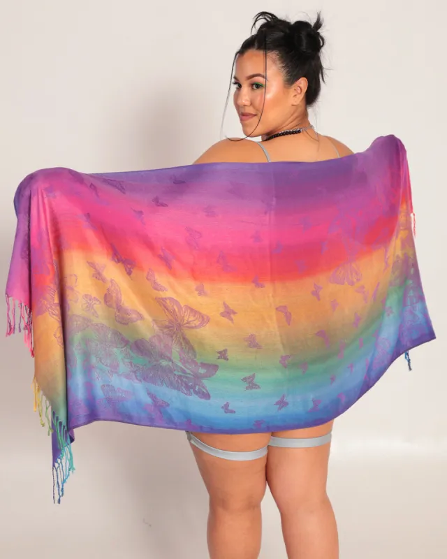 Cosmic Butterflies Rainbow Ombre Pashmina sold by iHeartRaves