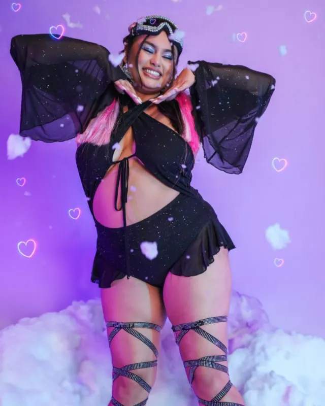 Holo Star Mesh Halter Bodysuit Set Outfit sold by iHeartRaves