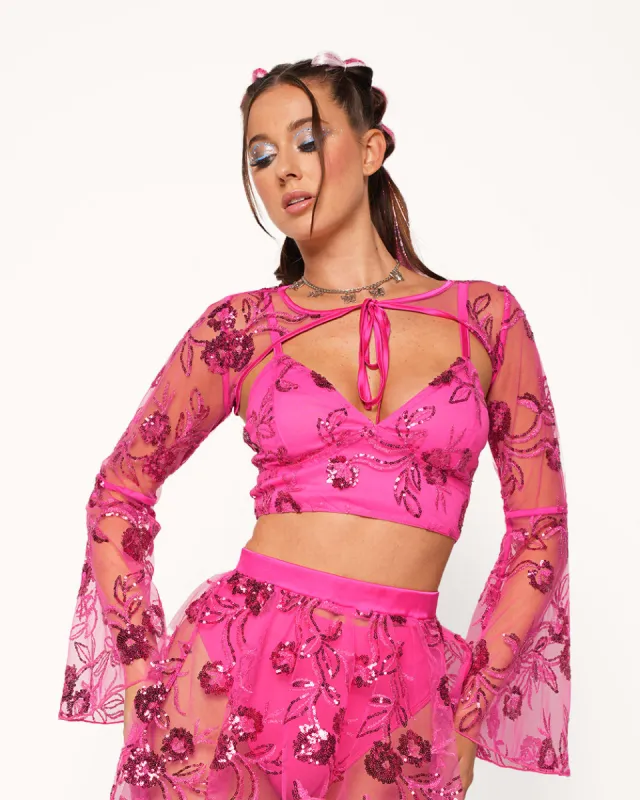 Glimmer in the Garden Tie-Front Ultra Crop Top sold by iHeartRaves