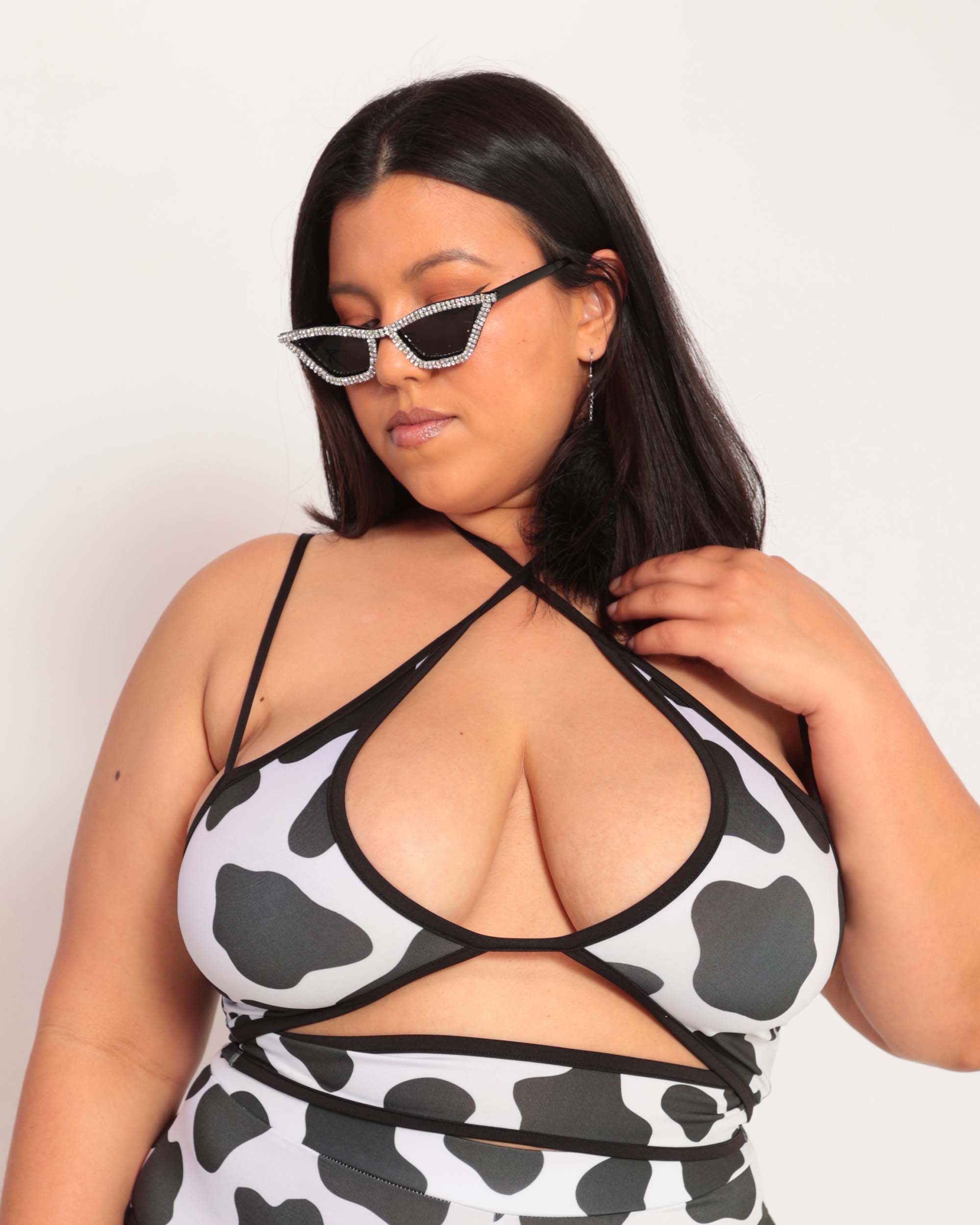 My Milkshake Cow Print Cutout Crop Top sold by iHeartRaves product image thumbnail 5