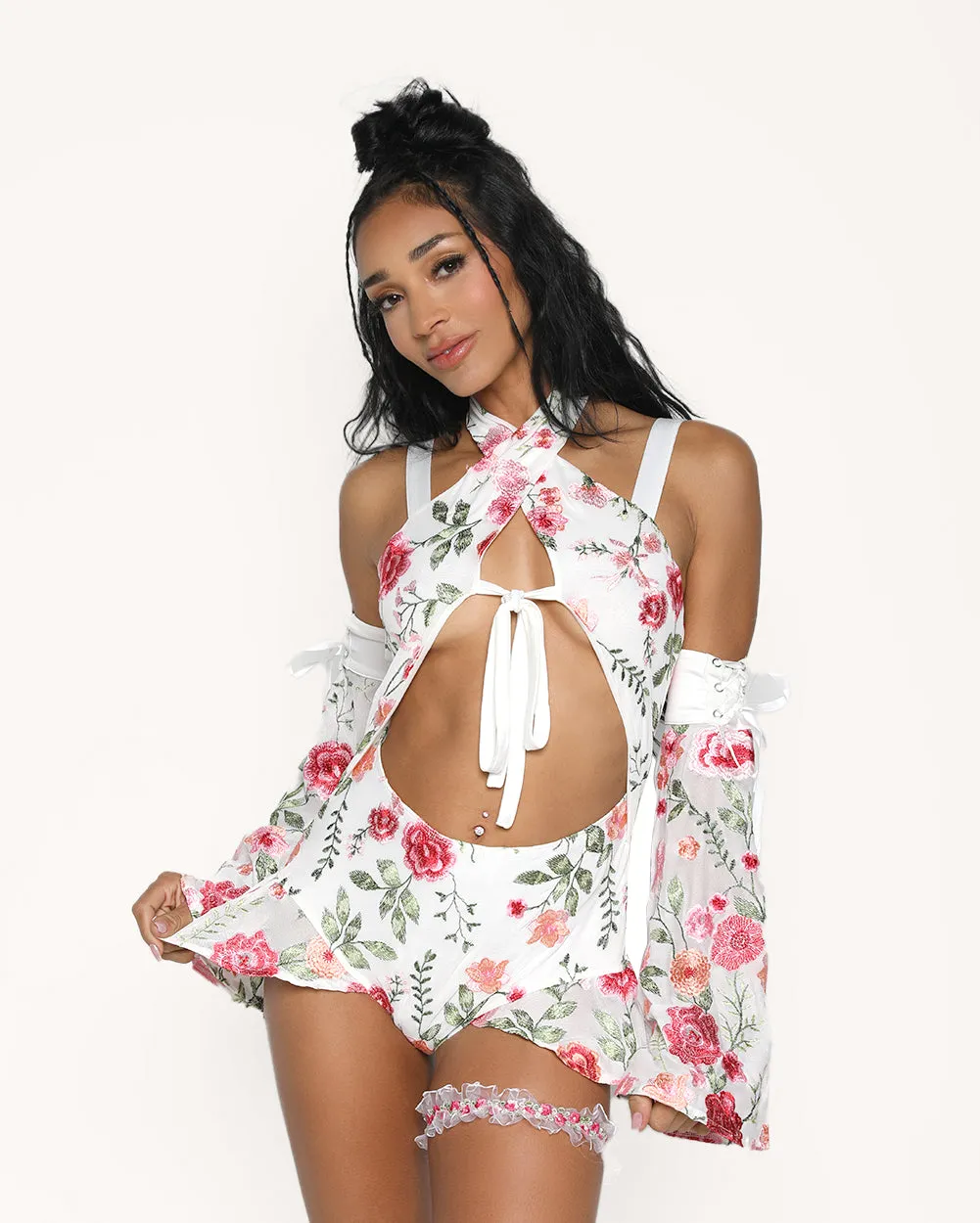 Forest Nymph Stretch Halter Lace Bodysuit Set 2.0 - White sold by iHeartRaves product image thumbnail 2