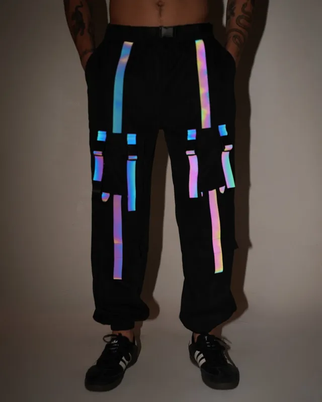 Thunder Flash Rainbow Reflective Cargo Pants sold by iHeartRaves