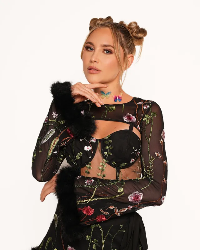 Lace Flowerfields Stretch Marabou Ultra Crop Top 2.0 sold by iHeartRaves