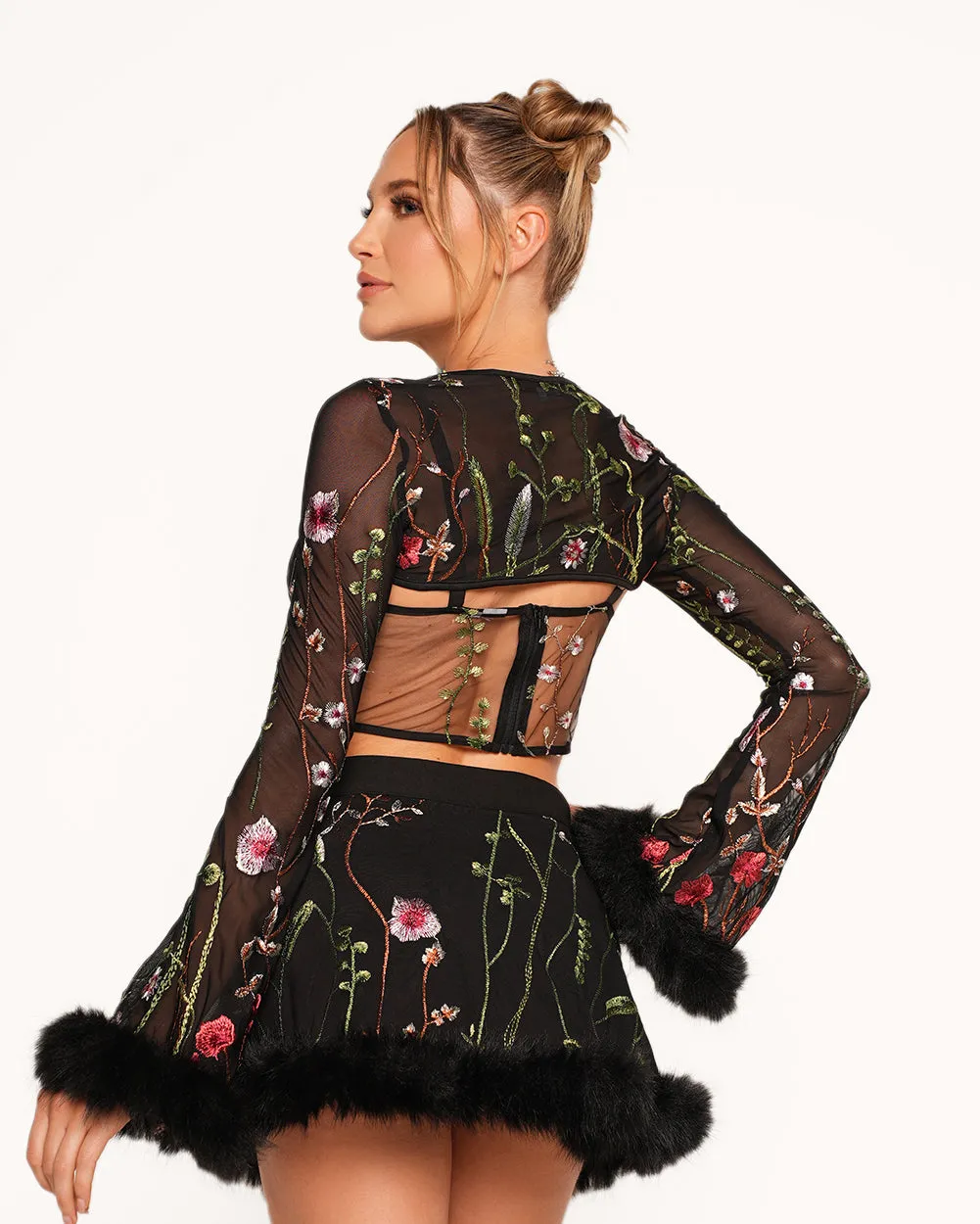 Lace Flowerfields Stretch Marabou Ultra Crop Top 2.0 sold by iHeartRaves product image thumbnail 2