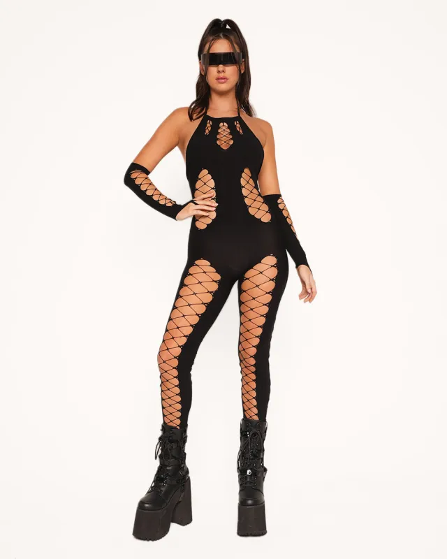 Twisted Fascination Jumpsuit with Sleeves Outfit sold by iHeartRaves