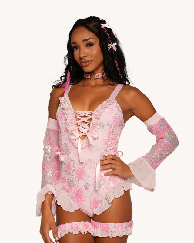 Magical Twinkling Bodysuit with Sleeves and Garter sold by iHeartRaves