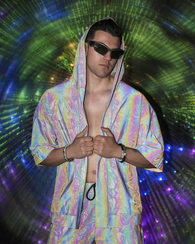 Pure Euphoria White Rainbow Reflective Hooded Robe made by iHeartRaves