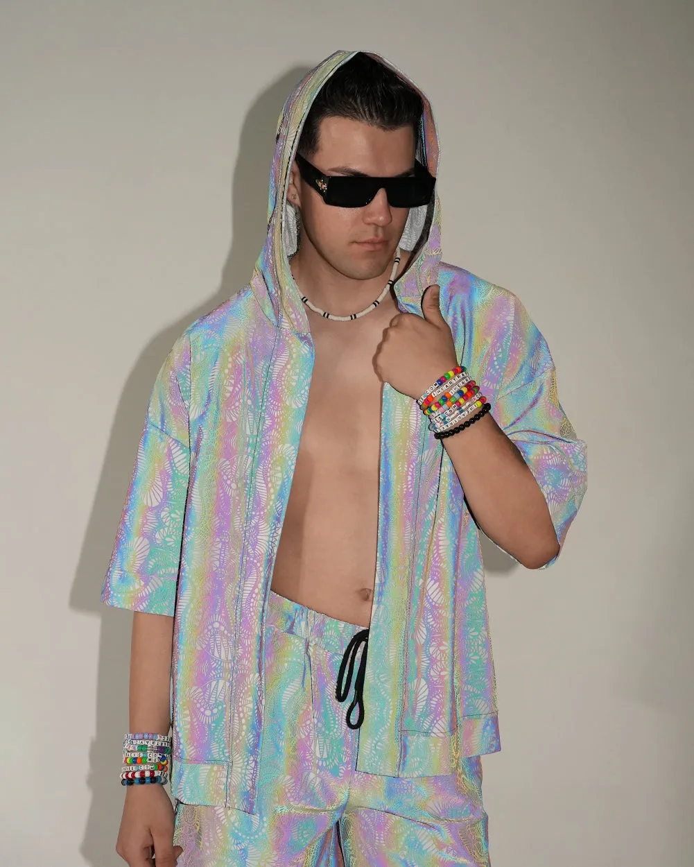 Pure Euphoria White Rainbow Reflective Hooded Robe sold by iHeartRaves product image thumbnail 5