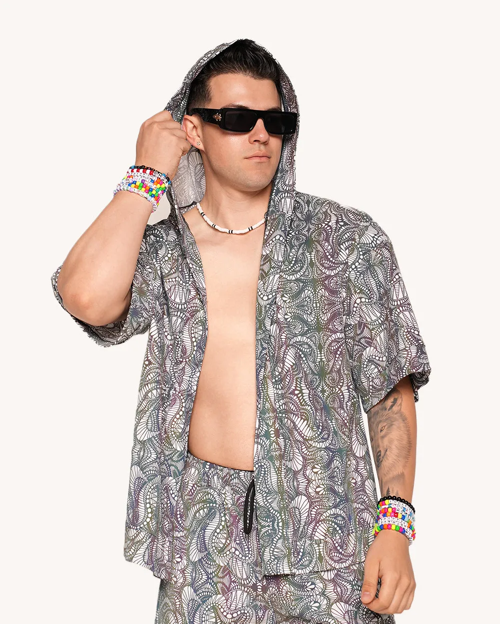 Pure Euphoria White Rainbow Reflective Hooded Robe sold by iHeartRaves product image thumbnail 3