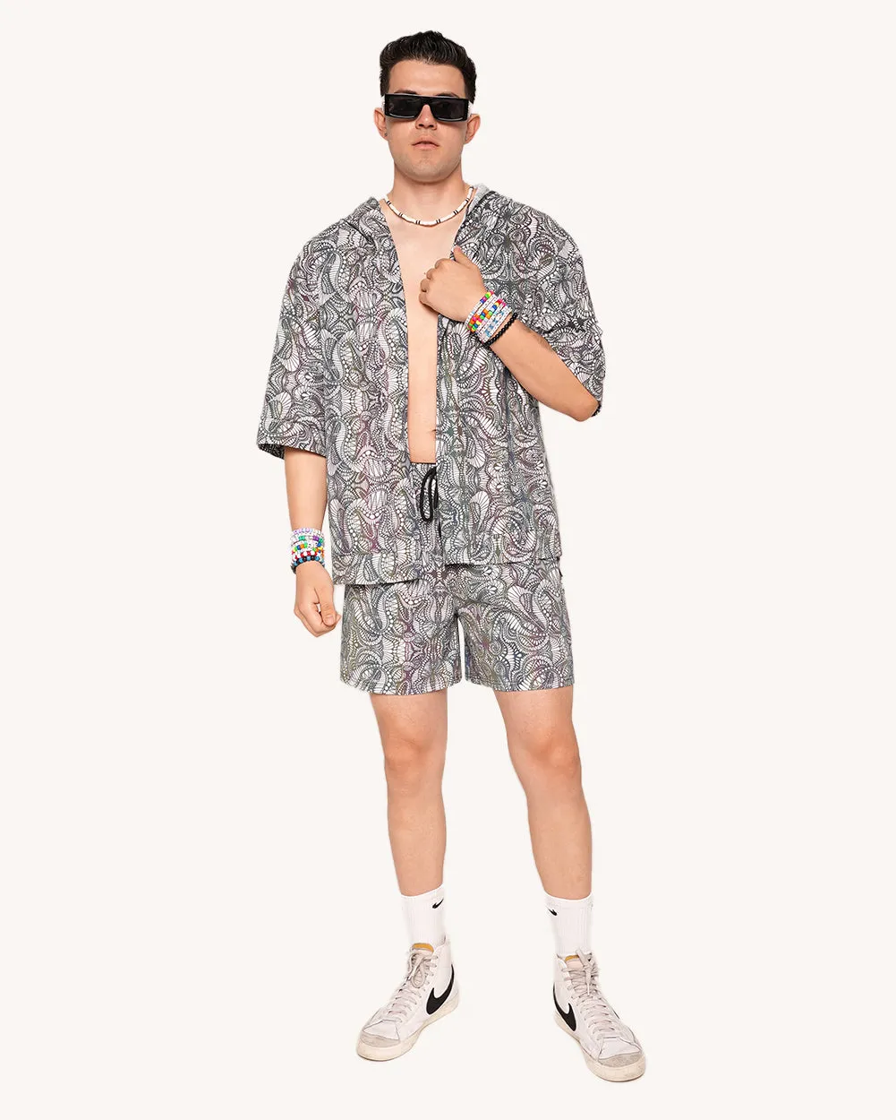 Pure Euphoria White Rainbow Reflective Hooded Robe sold by iHeartRaves product image thumbnail 4