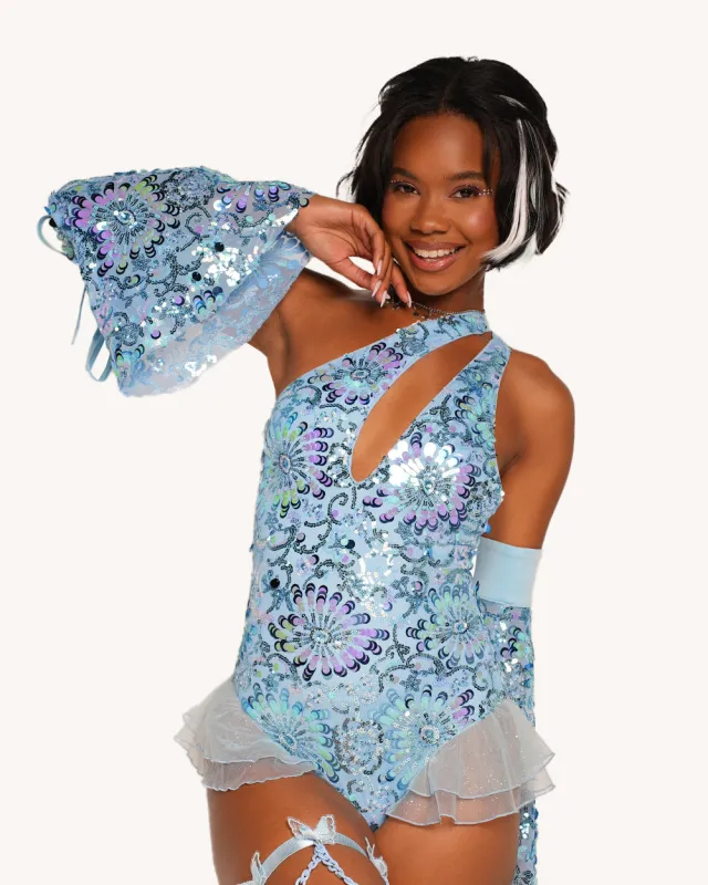 Magic Tricks Sequin Floral Bodysuit with Sleeves sold by iHeartRaves