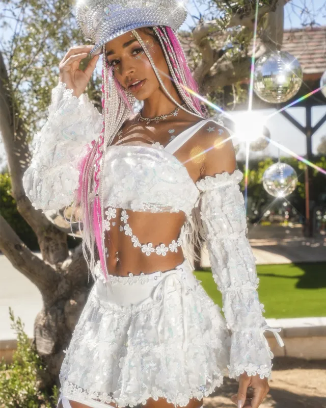 Heaven's Forever Floral Shoulder Tie Top with Sleeves sold by iHeartRaves
