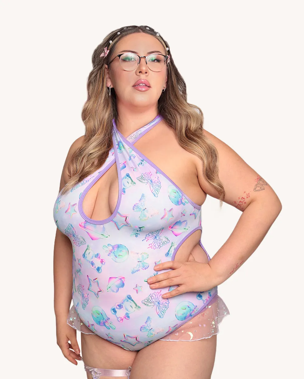 Rolita Couture x iHR Cosmic Chrome Ruffle Bodysuit sold by iHeartRaves product image thumbnail 4