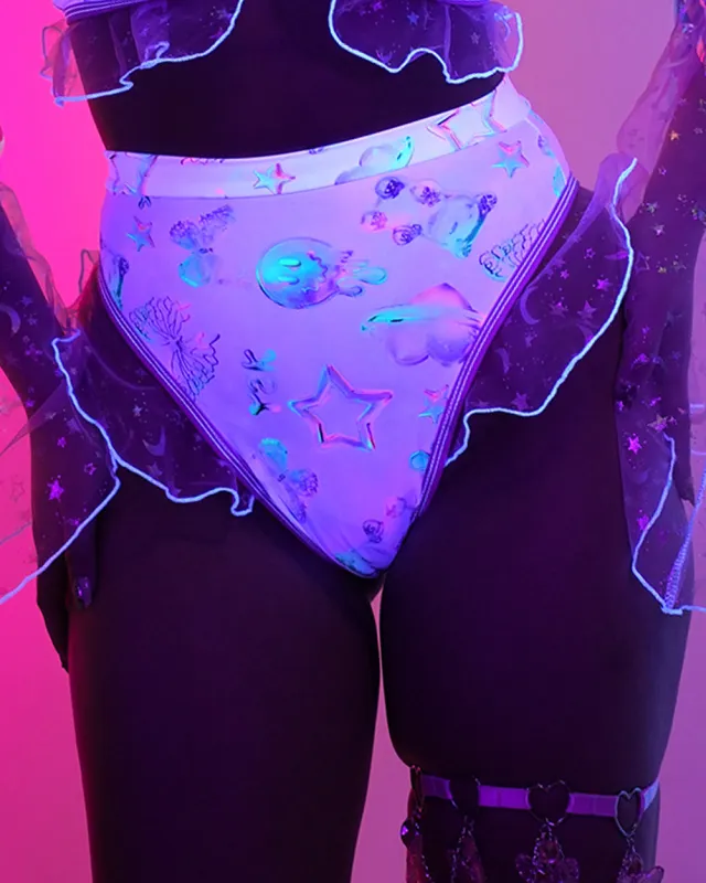 Rolita Couture x iHR Cosmic Chrome Ruffle Rush Bottoms sold by iHeartRaves