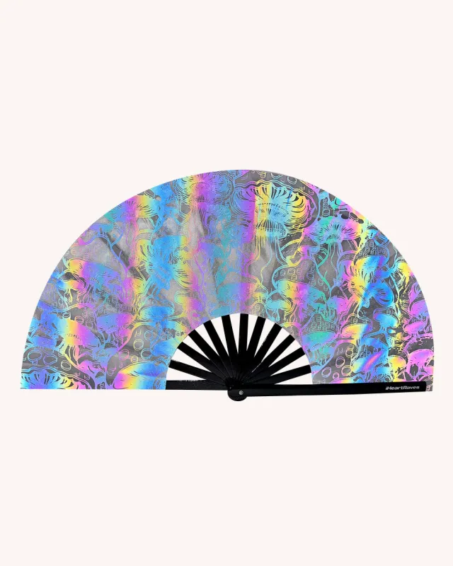Secret Life of Mushroom Rainbow Reflective Hand Fan sold by iHeartRaves