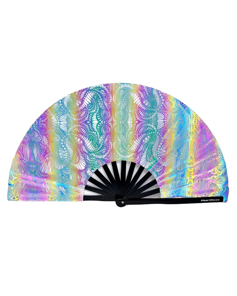 Pure Euphoria White Rainbow Reflective Hand Fan sold by iHeartRaves