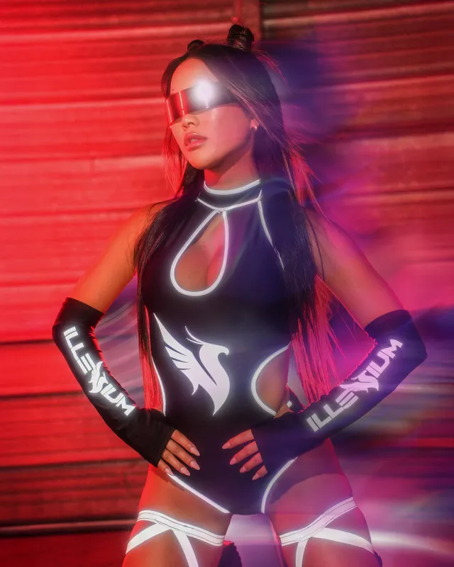 iHR x ILLENIUM Burst of Light Reflective Bodysuit with Sleeves sold by iHeartRaves