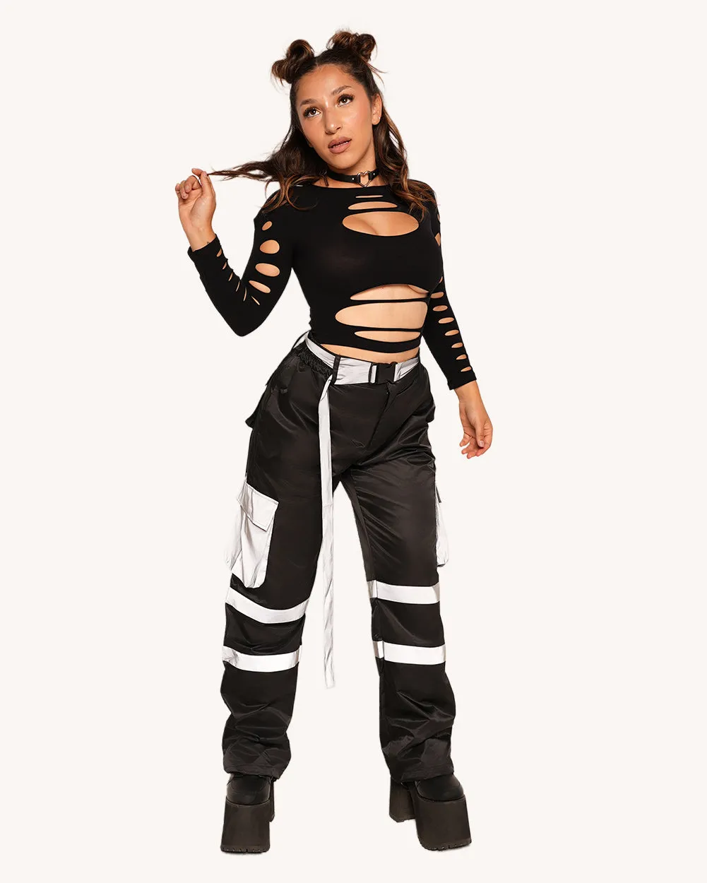 Post-Party Glow Reflective Wide Legged Pants sold by iHeartRaves product image thumbnail 4