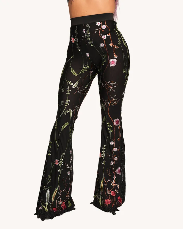 Lace Flower Fields Stretch Bell Bottoms sold by iHeartRaves