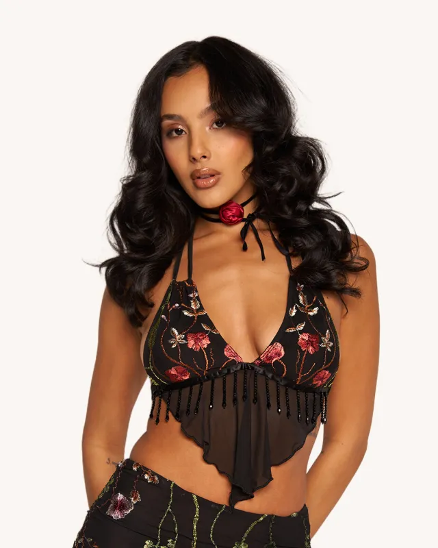 Lace Flowerfields Stretch Beaded Halter Top sold by iHeartRaves