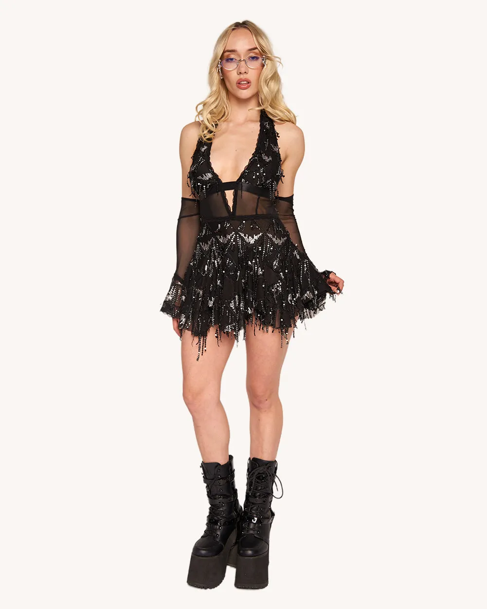 Moonlit Enchantment Halter Dress with Sleeves sold by iHeartRaves product image thumbnail 5