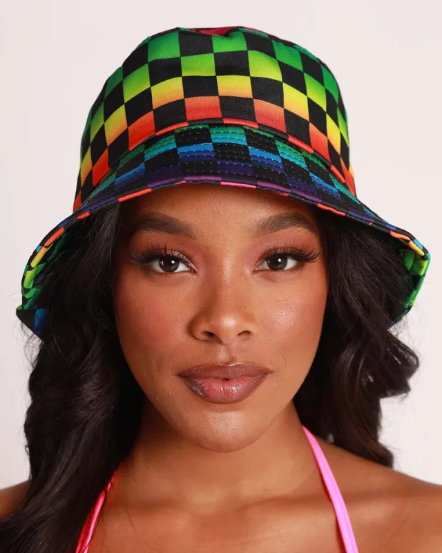 Good Energy Rainbow Checkered Bucket Hat sold by iHeartRaves