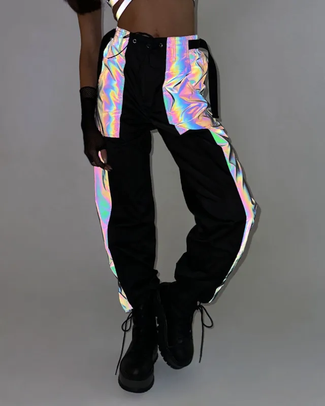 Time 2 Get Lit Rainbow Reflective Cargo Joggers sold by iHeartRaves